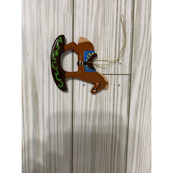 Ceramic Rocking Horse Ornament With Gold Hanging Loop Handpainted - Picture 2 of 5
